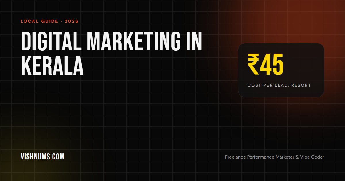 Digital marketing in Kerala 2026 guide cover for local businesses, showing a ₹45 cost per lead from a Kerala resort