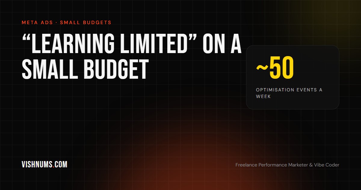 Meta Ads Learning Limited on a small Indian budget guide cover, explaining the 50 events a week rule