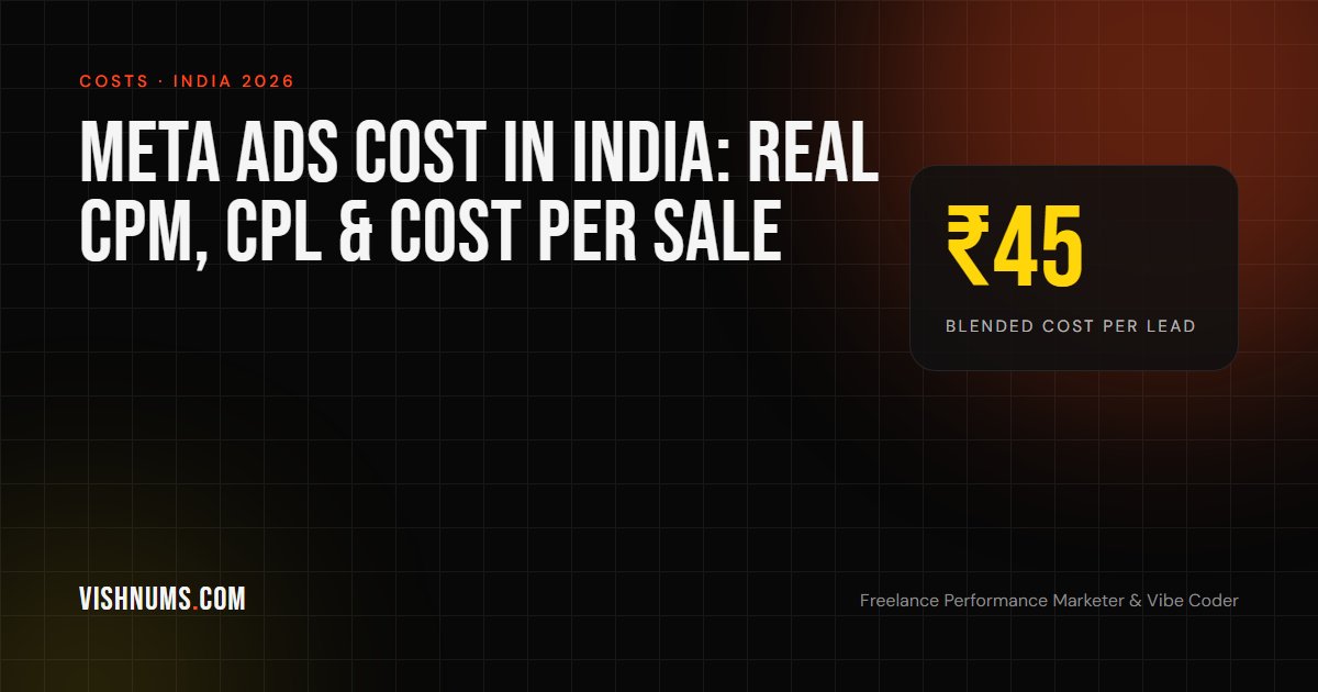 Meta Ads cost in India 2026 article cover: real CPM, cost per lead and cost per sale, with a ₹45 blended cost per lead
