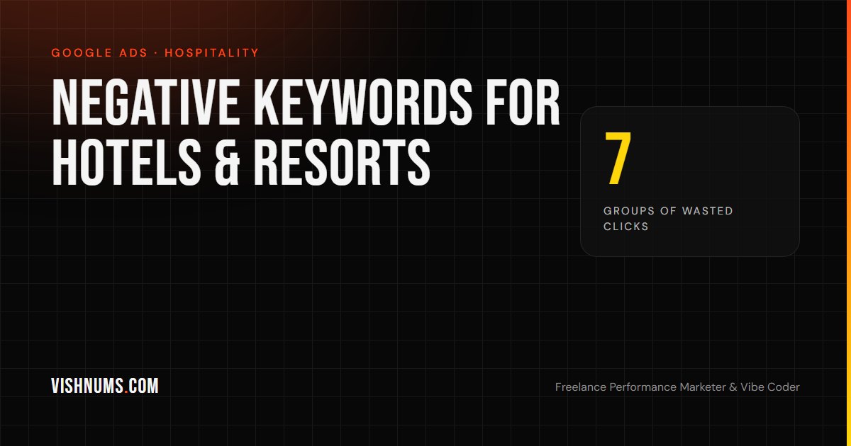 Negative keywords for hotels and resorts, a ready list for Google Ads in India, guide cover