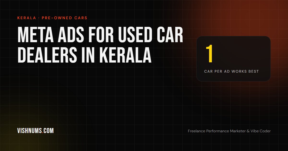 Meta ads for used car dealers in Kerala guide cover, about stock ads, trust and test drives